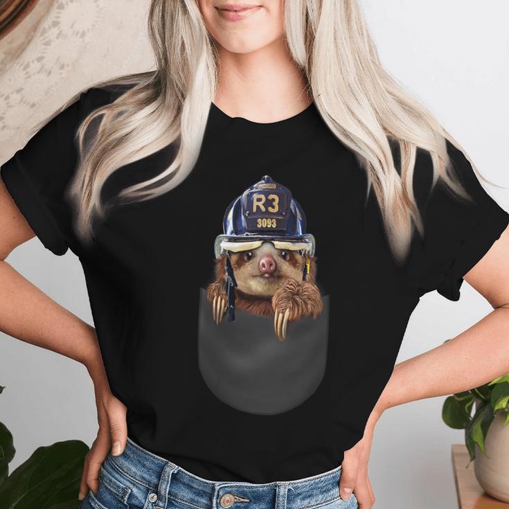 Baby Sloth In Fireman Helmet Pocket Women T-shirt Gifts for Her