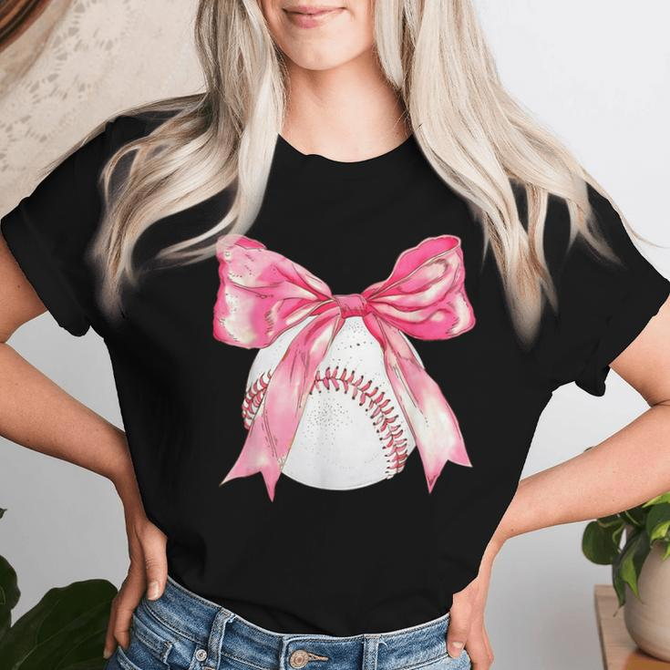 Baseball Mom Coquette Pink Bow Baseball Mama Women T-shirt Gifts for Her