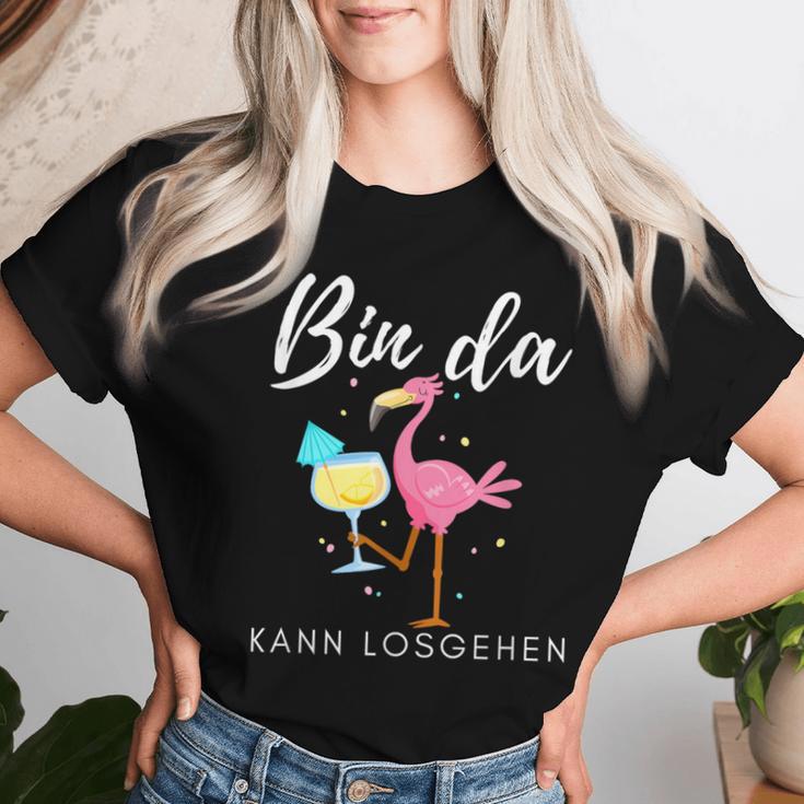 Bin Da Kann Losgehen Flamingo Mit Sekt T-shirt Frauen Geschenke für Sie