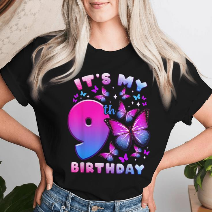 Birthday Girl 9 Year Old Butterfly Number 9 Women T-shirt Gifts for Her