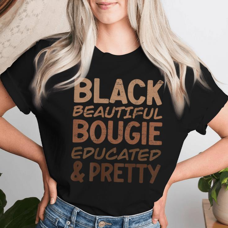 Black Beautiful Bougie Educated Pretty Pride On Back Women T-shirt Gifts for Her