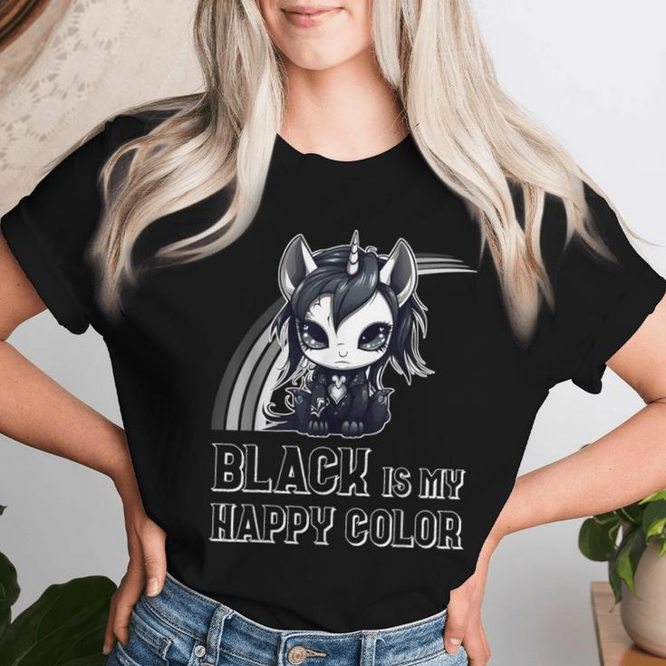 Black Is My Happy Color Goth Girl Emo Gothic Unicorn Women T-shirt Gifts for Her