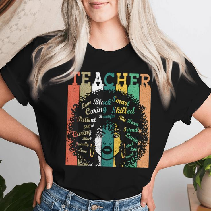 Black Teacher Afro Retro Black History Month Women T-shirt Gifts for Her