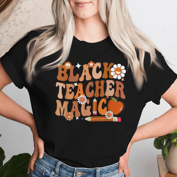 Black History Month Teacher Groovy Black Teacher Magic Women T-shirt Gifts for Her