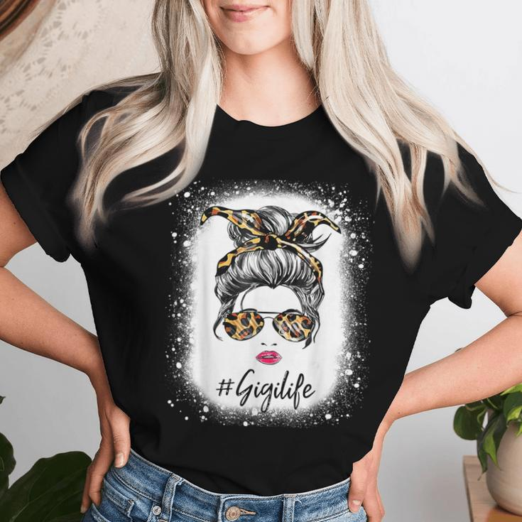 Bleached Gigi Life Messy Hair Bun Leopard Print Women Women T-shirt Gifts for Her