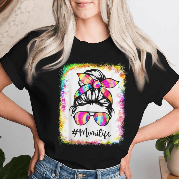 Bleached Mimi Life Messy Bun Tie Dye Glasses Mother's Day Women T-shirt Gifts for Her