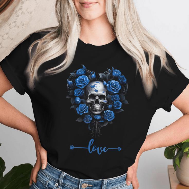 Blue Roses Skull For Valentine´S Love Rock For Women Women T-shirt Gifts for Her