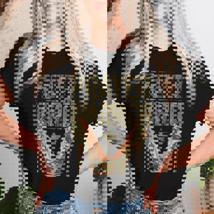 Camo Heels Prayer Warrior Faith-Inspired Christian Women T-shirt Gifts for Her