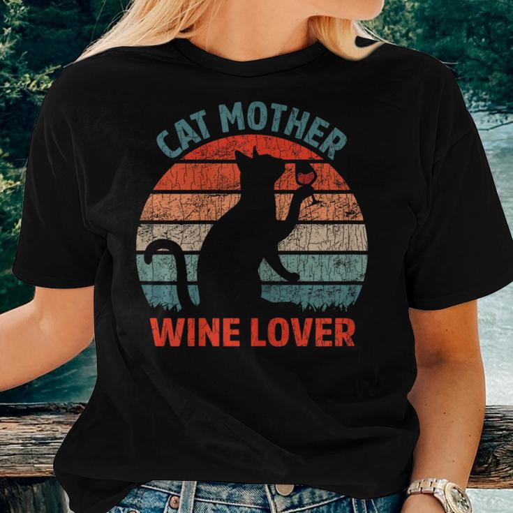 Cat Mother Wine Lover Owner Graphic Women T-shirt Gifts for Her