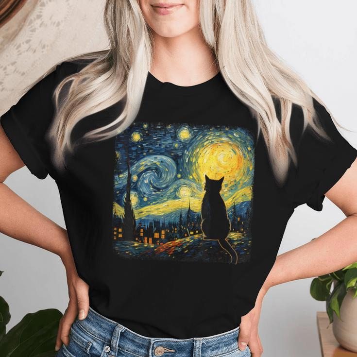 Cat Starry Night Van Gogh Cat For Cat Lover Cat Mom Cat Dad Women T-shirt Gifts for Her