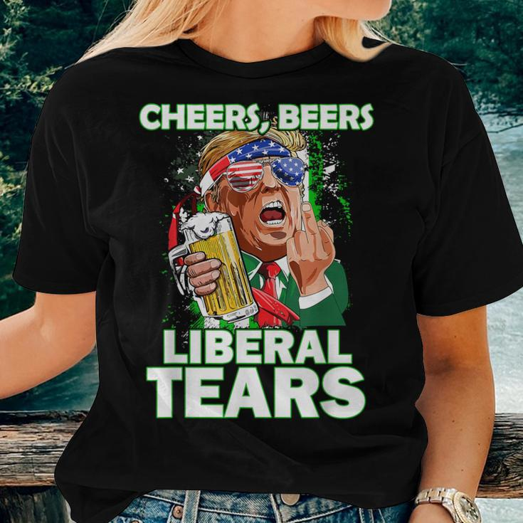 Cheers Beers Liberal Tears Trump Holding Beer Patrick's Day Women T-shirt Gifts for Her