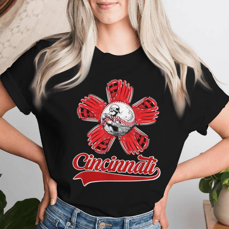 Cincinnati Baseball Flower I Love Cincinnati Baseball Spirit Women T-shirt Gifts for Her