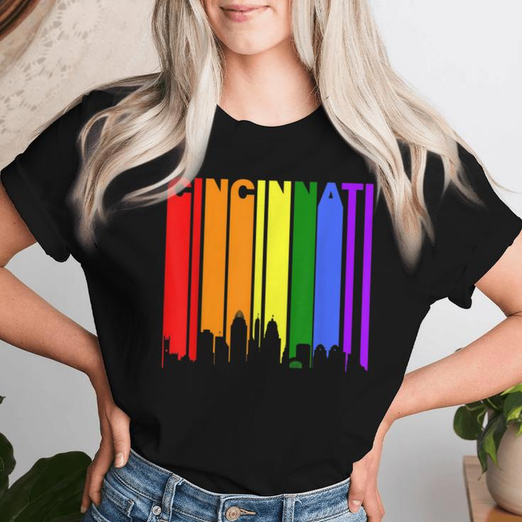 Cincinnati Ohio Downtown Rainbow Lgbt Gay Pride Women T-shirt Gifts for Her