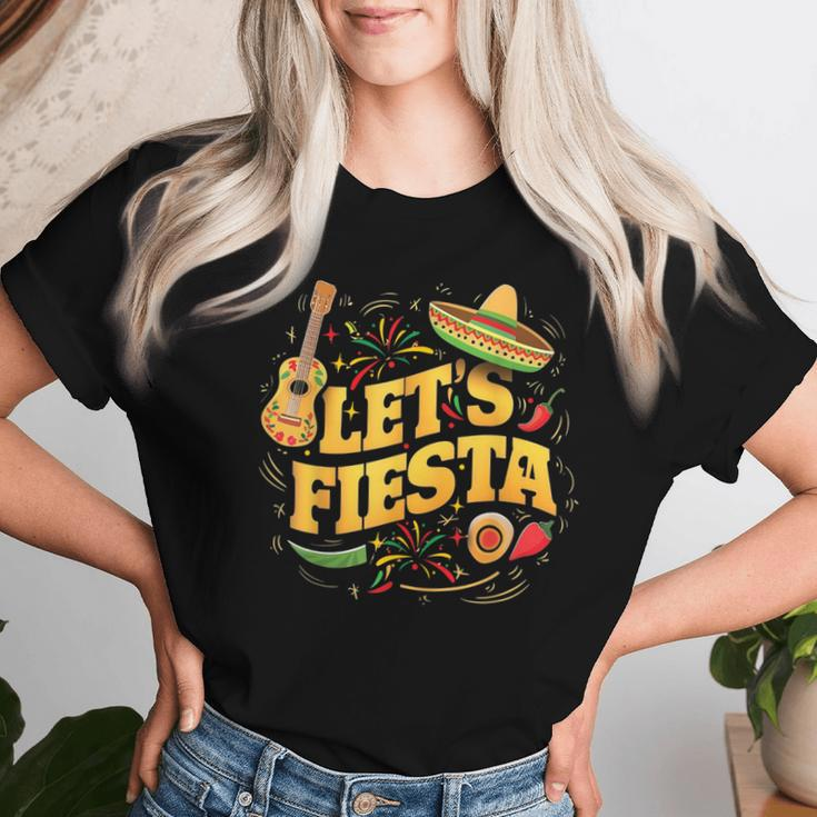 Cinco De Mayo Mexican Music Guitar Cactus Let's Fiesta Women T-shirt Gifts for Her