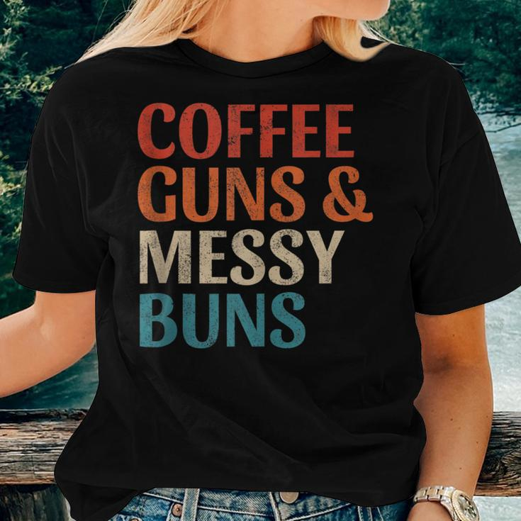 Coffee Guns And Messy Buns Pro Gun Vintage Women T-shirt Gifts for Her