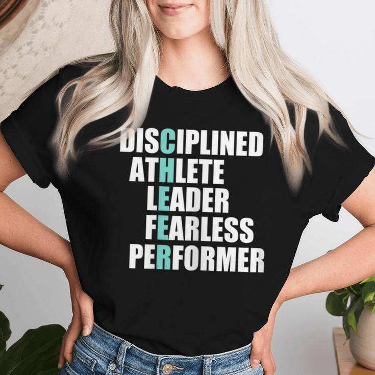 Cool Cheer Disciplined Athlete Leader Fearless Performer Women T-shirt Gifts for Her