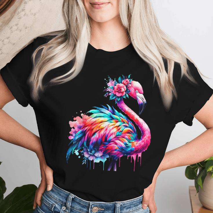 Coole Batikkunst Mit Tiermotiv Flamingoogelgeist T-shirt Frauen Geschenke für Sie