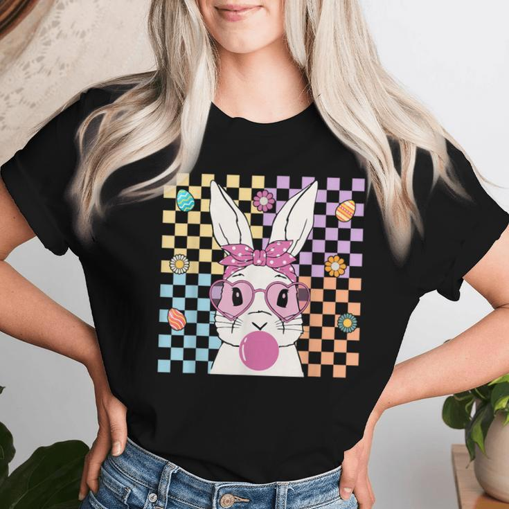 Cute Bunny With Bandana Bubblegum Retro Groovy Easter Day Women T-shirt Gifts for Her