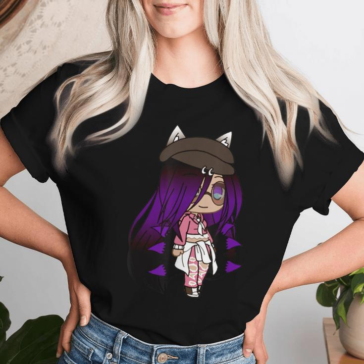 Cute Chibi Style Kawaii Anime Girl With Fox Ears And Tails Women T-shirt Gifts for Her