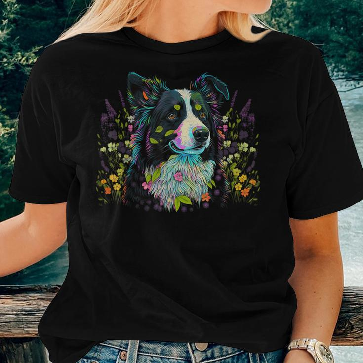 Cute Flower Summer Floral Border Collie Women T-shirt Gifts for Her