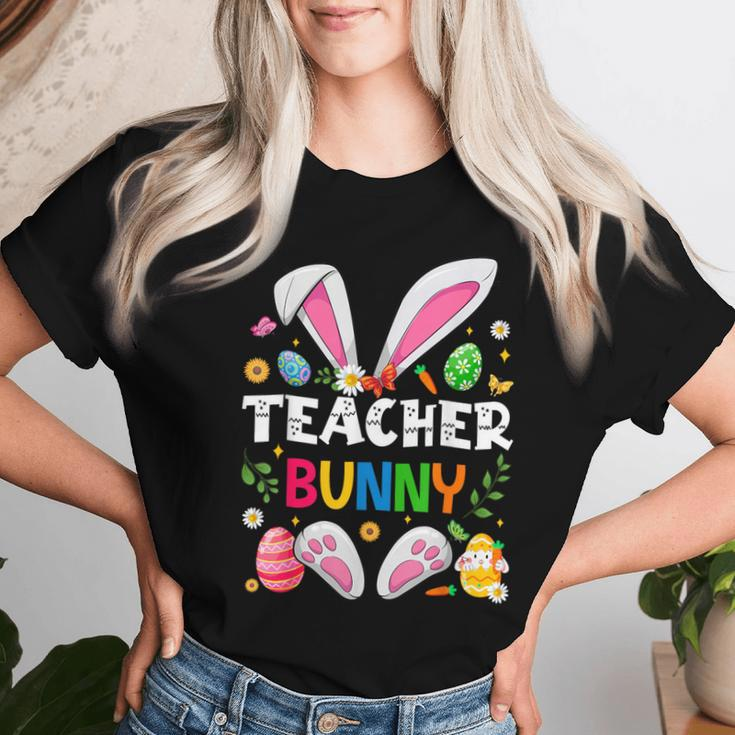 Cute Teacher Bunny Ears & Paws Easter Eggs Easter Day Girl Women T-shirt Gifts for Her