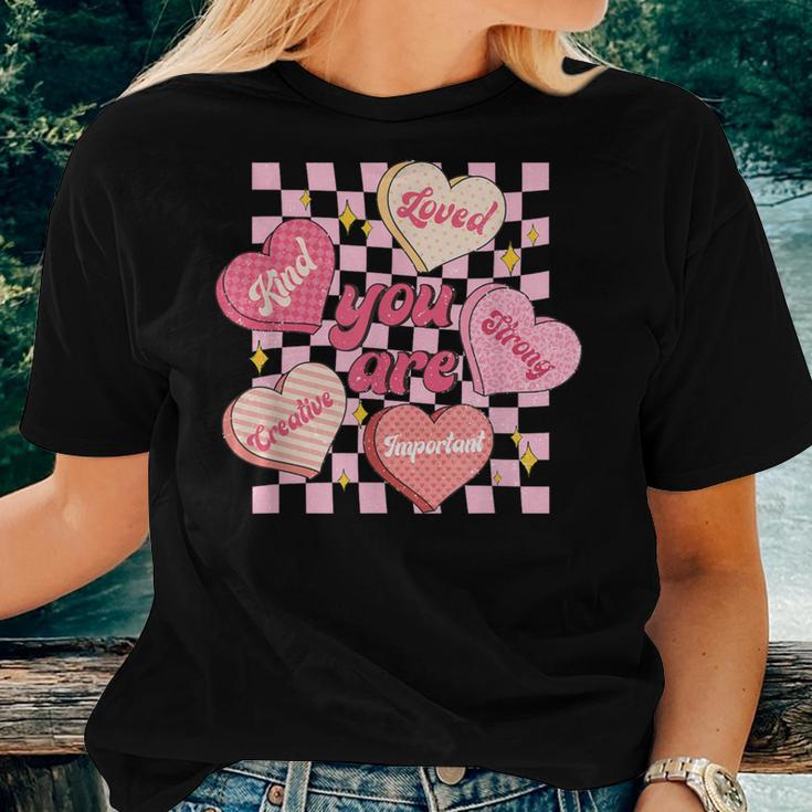Cute Teacher Valentine Day Retro Heart Candy Self Love Women T-shirt Gifts for Her