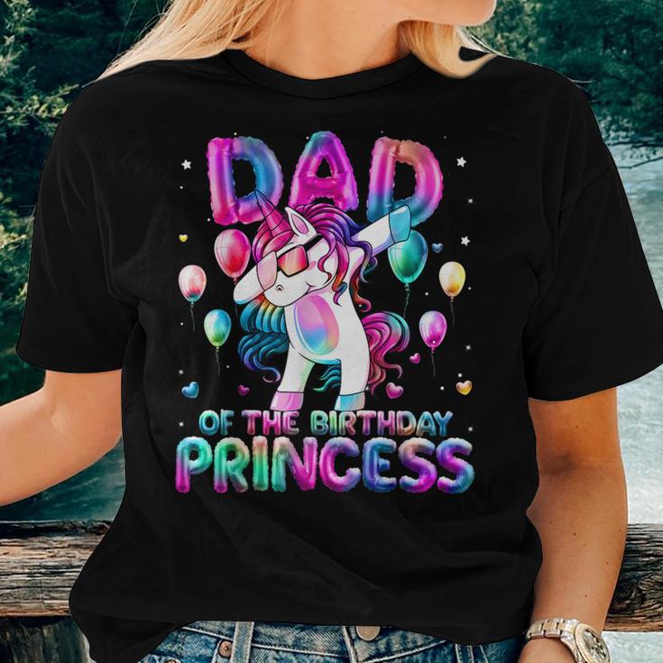 Dad Of The Birthday Princess Girl Dabbing Unicorn Daddy Women T-shirt Gifts for Her