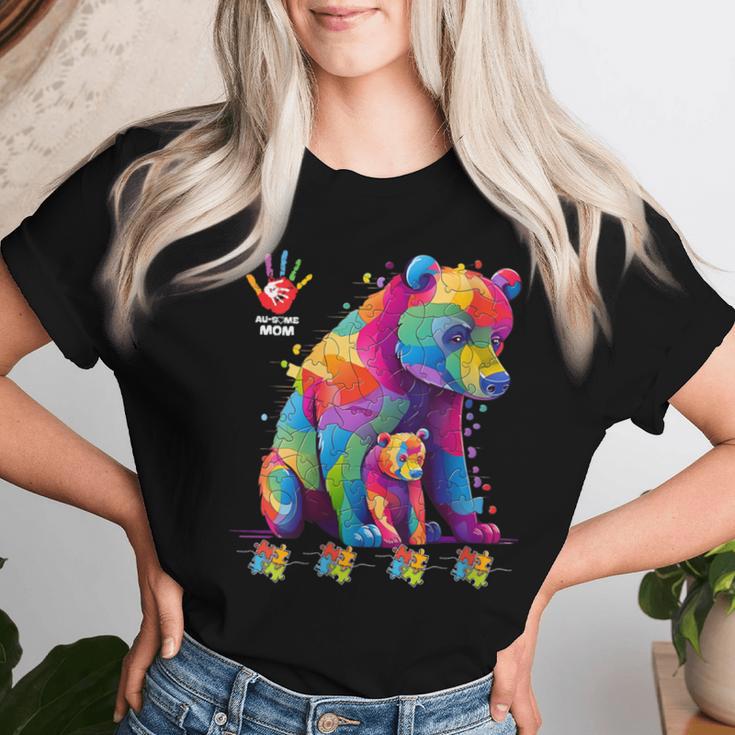 Damen Autismus-Bewusstsein Mama Bär Niedliches Puzzleteil Mutter Mit-Ausschnitt T-shirt Frauen Geschenke für Sie