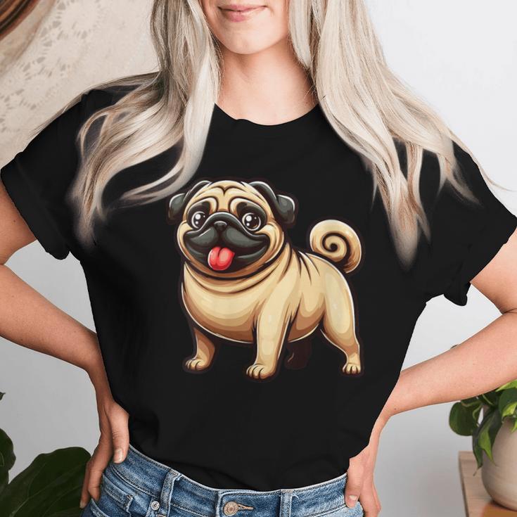 Damen Lustiger Mops Hund Niedlicher Mops Mama Mops Papa Lustiger Mops Mit-Ausschnitt T-shirt Frauen Geschenke für Sie