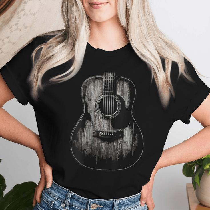 Distressed Acoustic Guitar Vintage Player Rock & Roll Music Women T-shirt Gifts for Her