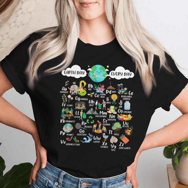 Earth Day Alphabet Teacher Student Environmental Support Women T-shirt Gifts for Her