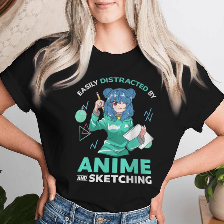 Easily Distracted By Anime And Sketching Anime Girl Drawing Women T-shirt Gifts for Her