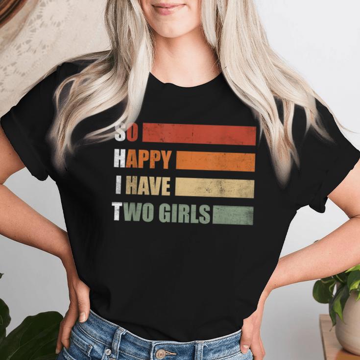 Father Of 2 Daughters Retro Papaon Zwei Girls' T-shirt Frauen Geschenke für Sie