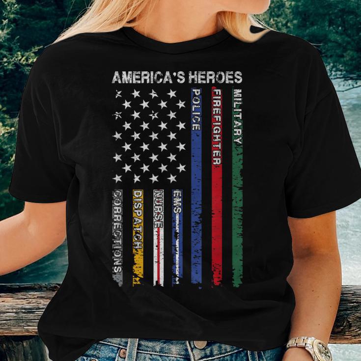 First Responders Hero Flag Nurse Ems Police Fire Military Women T-shirt Gifts for Her