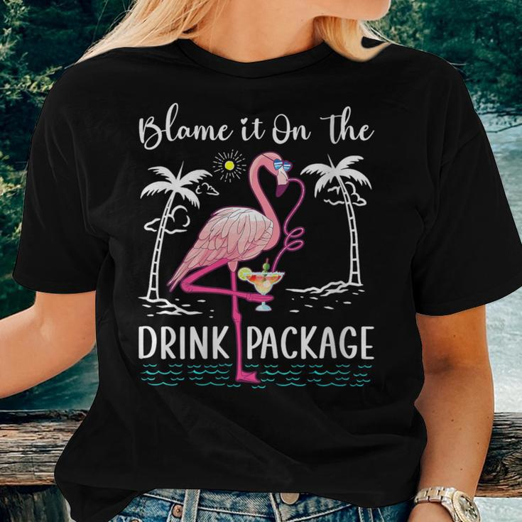 Flamingo Cruise Blame It On The Drink Package Drinking Booze Women T-shirt Gifts for Her