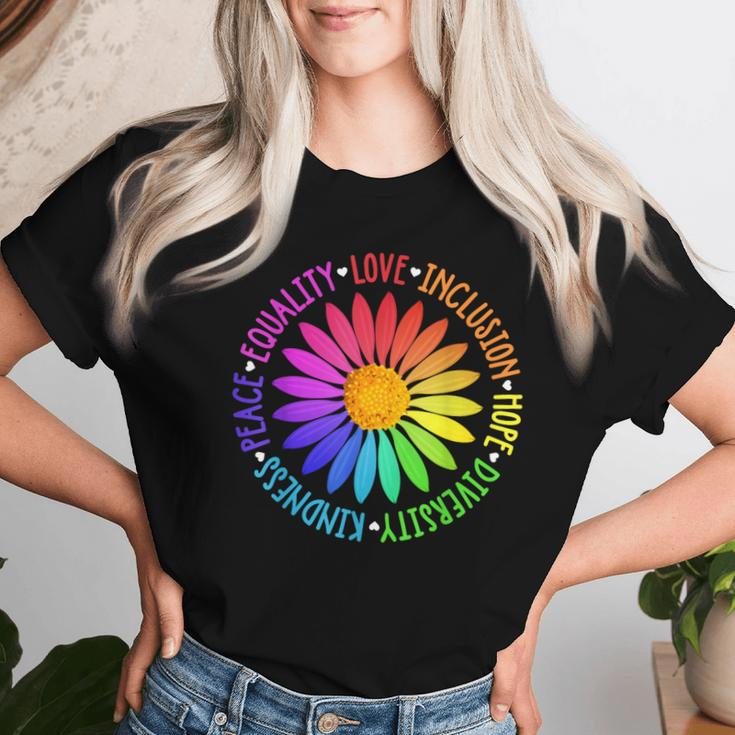 Flower Kindness Peace Equality Rainbow Flag Lgbtq Ally Pride Women T-shirt Gifts for Her