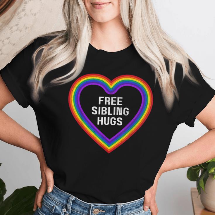 Free Sibling Hugs Heart Lgbt Gay Pride Month Brother Sister Women T-shirt Gifts for Her