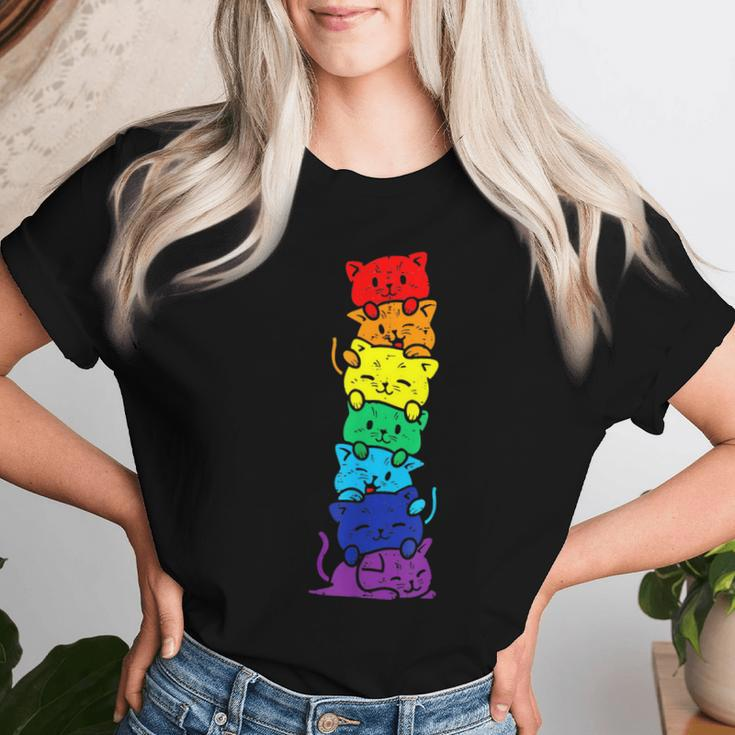 Lgbt Cat Stack Rainbow Gay Pride For Cat Lover Women T-shirt Gifts for Her