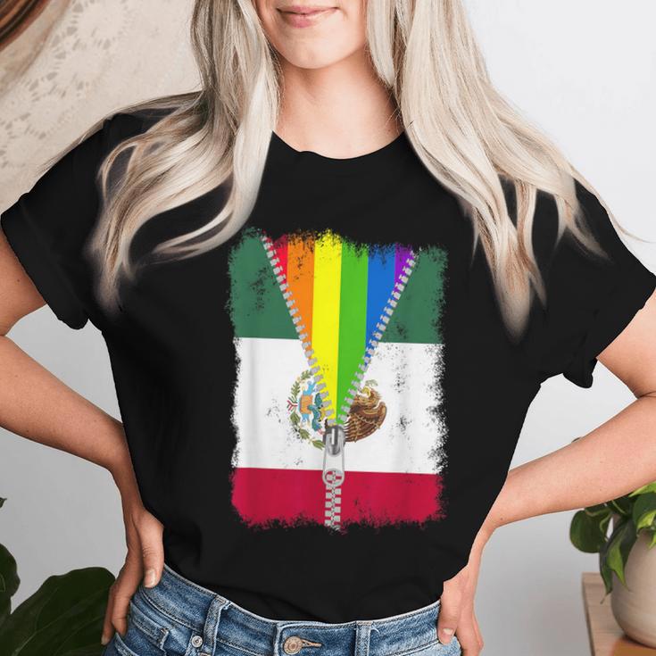 Lgbt Mexico Flag Zip Rainbow Mexican Gay Pride Women T-shirt Gifts for Her