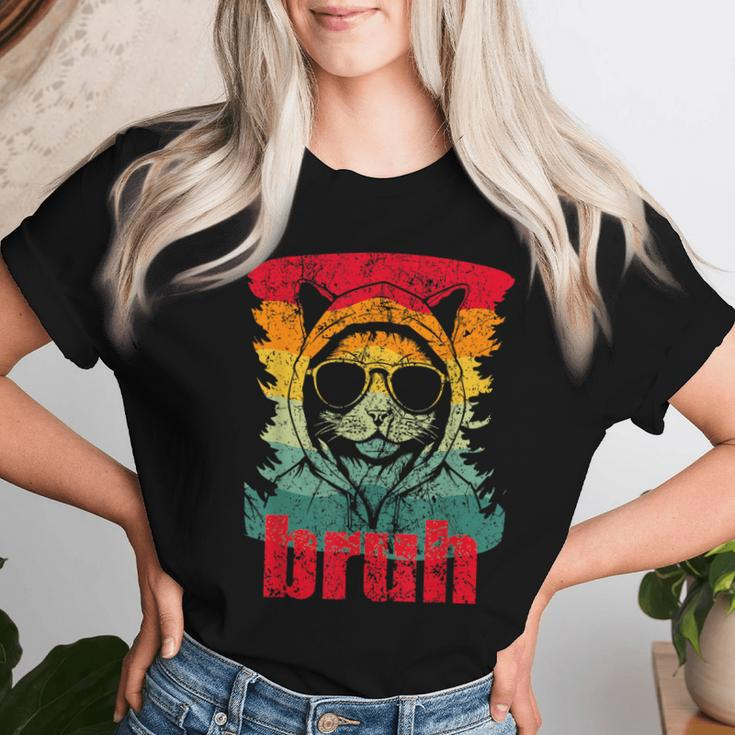 Meme Saying Bruh With Cat Kid Women T-shirt Gifts for Her