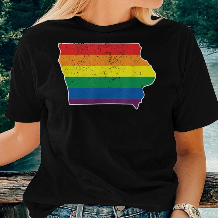 Gay Pride Flag Iowa Map Rainbow Stripes Women T-shirt Gifts for Her