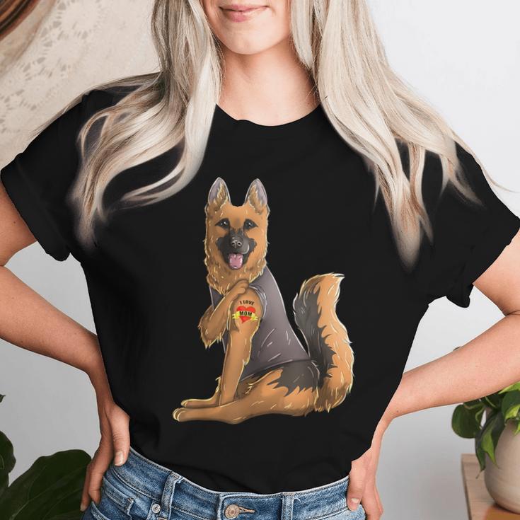 German Shepherd I Love Mom Tattoo Dog Mother's Day Women T-shirt Gifts for Her