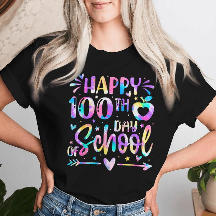 Happy 100Th Day Of School Tie Dye Rainbow 100 Days Smarter Women T-shirt Gifts for Her