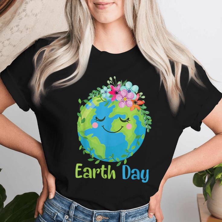 Happy Earth Day 2024 Cute Earth With Floral Earth Day Women T-shirt Gifts for Her