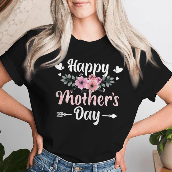 Happy Mother's Day With Floral Mom Mommy Grandma Womens Women T-shirt Gifts for Her