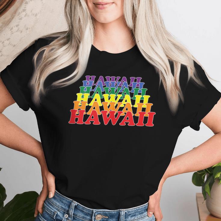 Hawaii State Gay Pride Rainbow Word Women T-shirt Gifts for Her