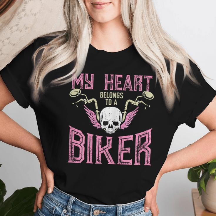 My Heart Belongs To A Biker Motorcycle Motorbike Girls Women T-shirt Gifts for Her