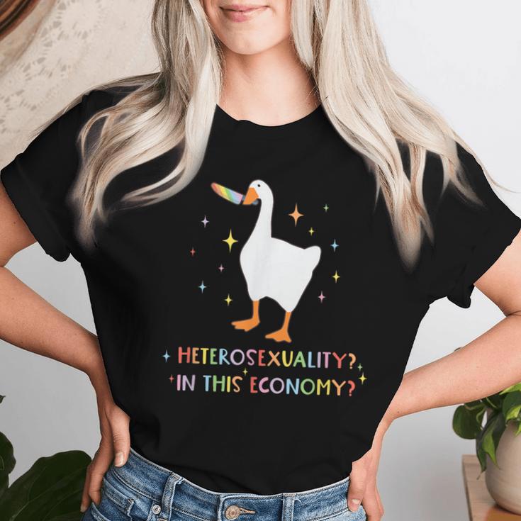 Heterosexuality In This Economy Lgbt Pride Goose Rainbow Women T-shirt Gifts for Her