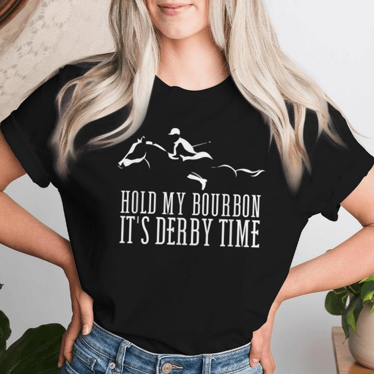 Hold My Bourbon It's Derby Time Derby Day Horse Racing Women T-shirt Gifts for Her