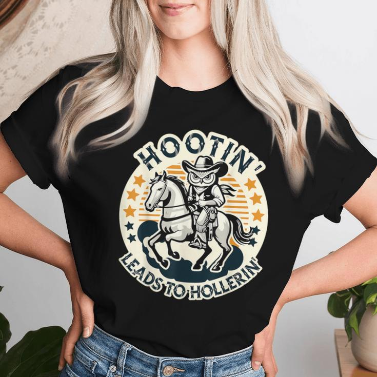 Hootin' Leads To Hollerin' Country Western Owl Rider Women T-shirt Gifts for Her